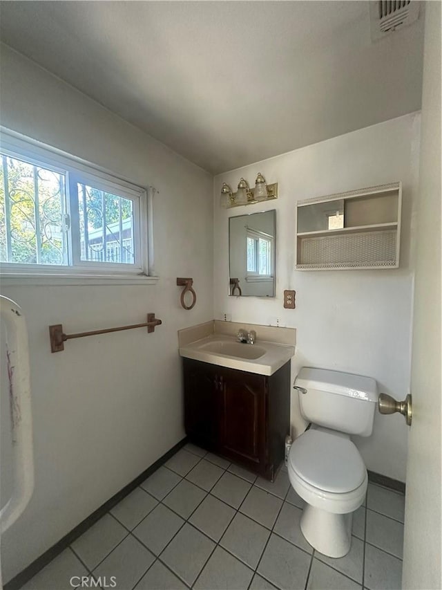 bathroom with vanity, tile patterned floors, and toilet