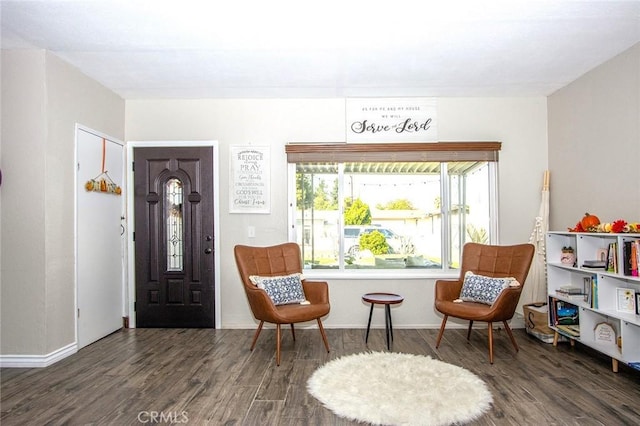 sitting room with dark hardwood / wood-style floors