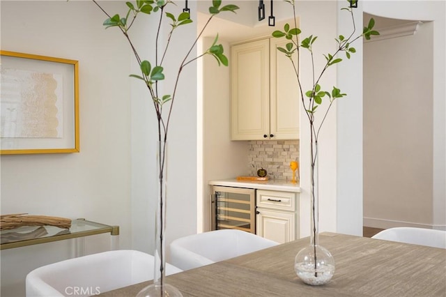 dining room featuring wine cooler