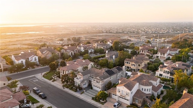 view of aerial view at dusk