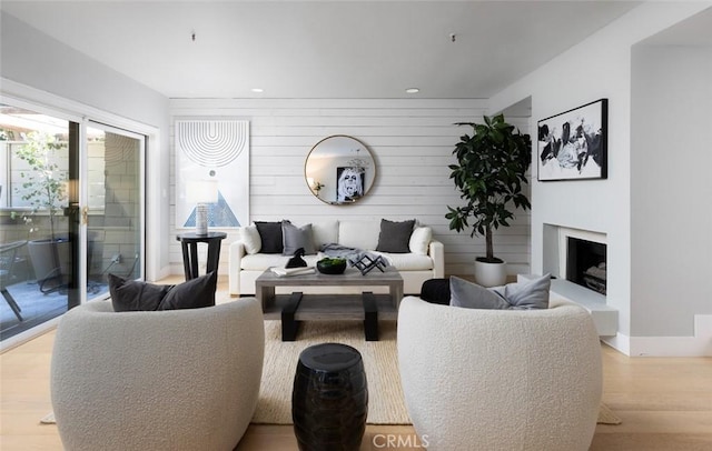 living room featuring light wood-type flooring