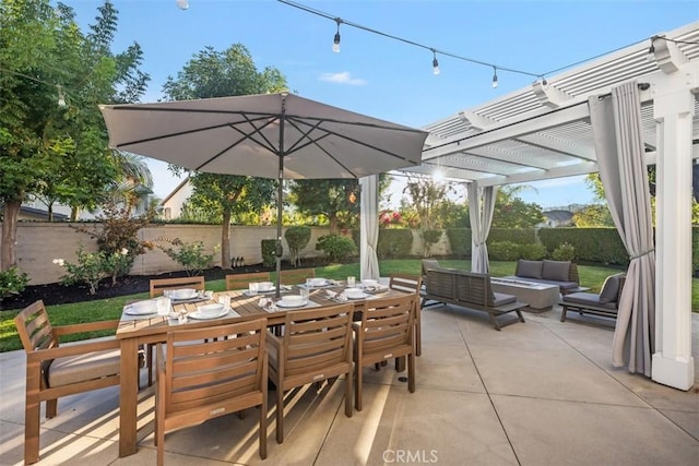 view of patio / terrace featuring an outdoor hangout area and a pergola