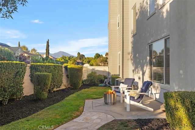 view of patio with a mountain view