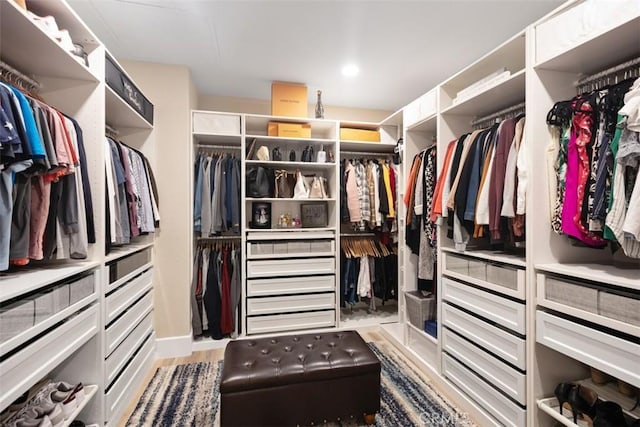 walk in closet featuring hardwood / wood-style flooring