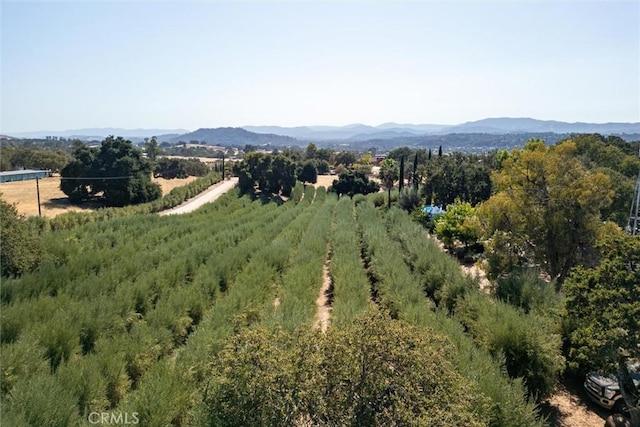 aerial view featuring a rural view and a mountain view