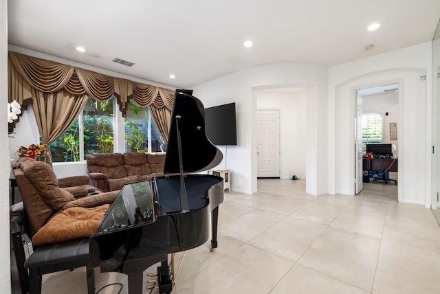 interior space featuring light tile patterned flooring