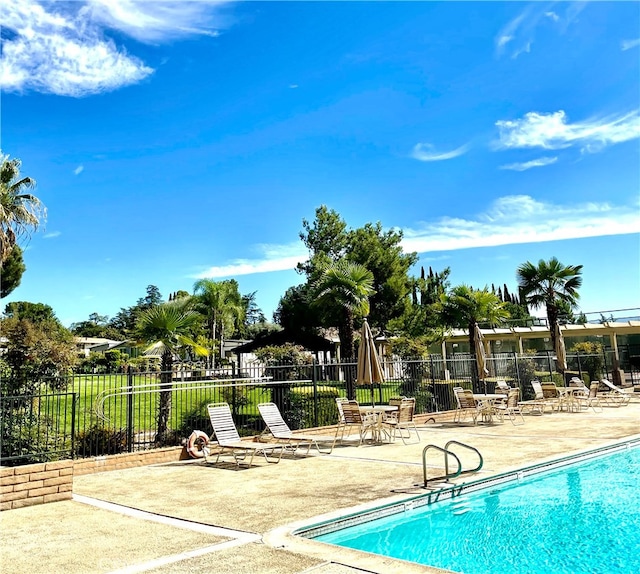 view of swimming pool with a patio