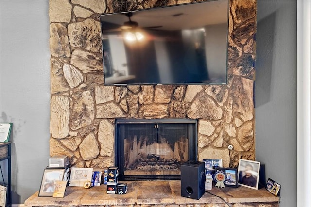 room details featuring a fireplace