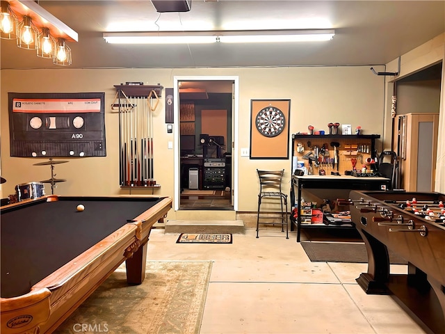 recreation room with tile patterned floors and billiards