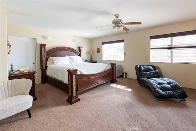 bedroom featuring carpet flooring and ceiling fan