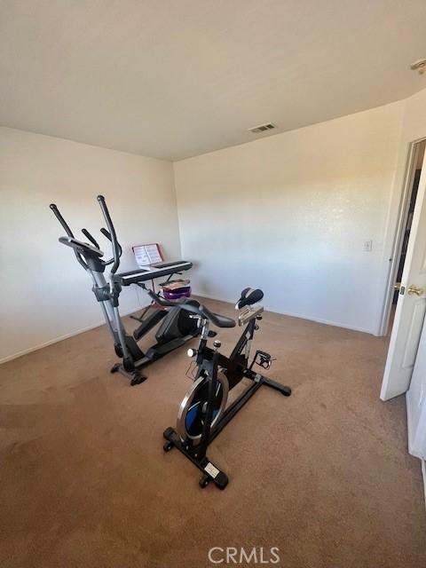 workout area featuring carpet