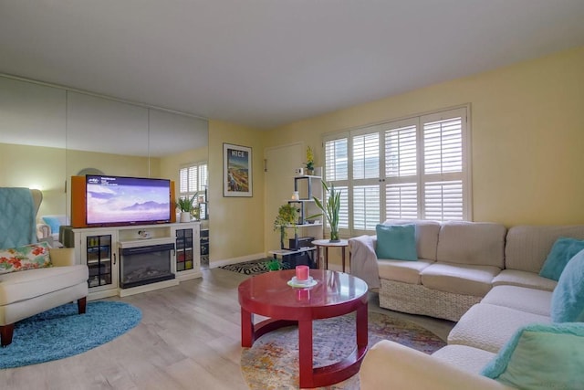 living room featuring light wood-type flooring and plenty of natural light