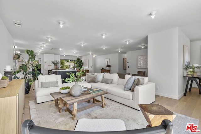 living room featuring light wood-type flooring