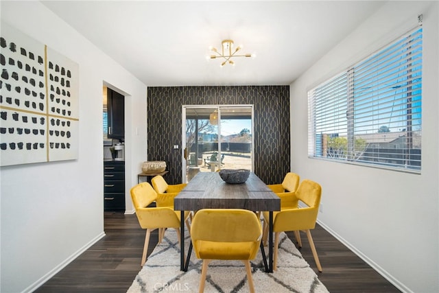 dining room featuring a notable chandelier and dark hardwood / wood-style flooring