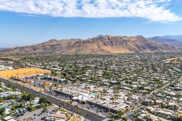 drone / aerial view featuring a mountain view