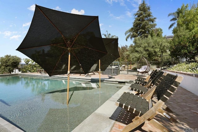 view of swimming pool featuring a patio