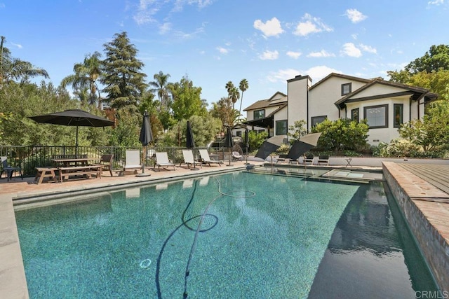 view of pool featuring a patio area