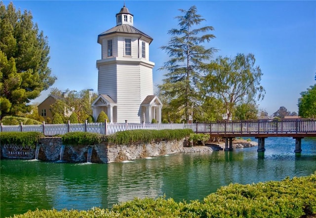 exterior space featuring a water view