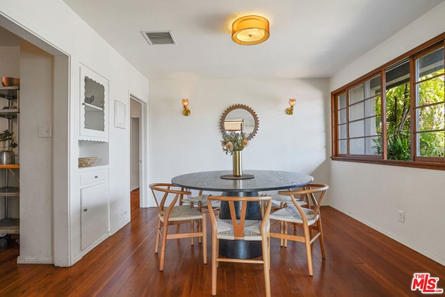 dining room with dark hardwood / wood-style flooring