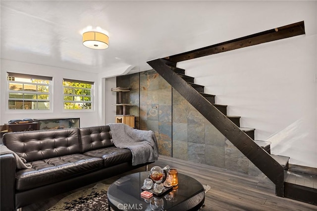 living room with hardwood / wood-style floors