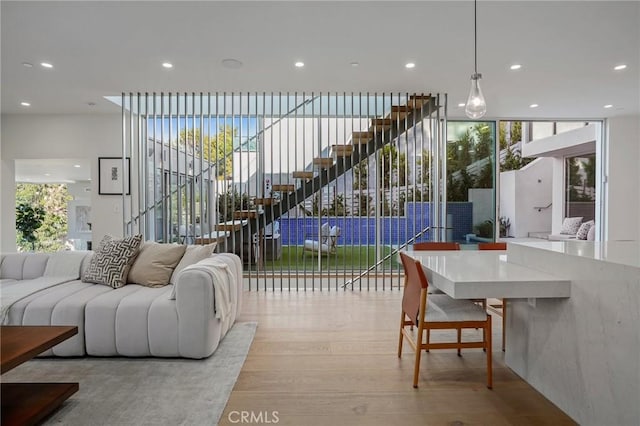 living room featuring light wood-type flooring