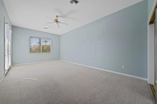 unfurnished bedroom featuring ceiling fan and light carpet