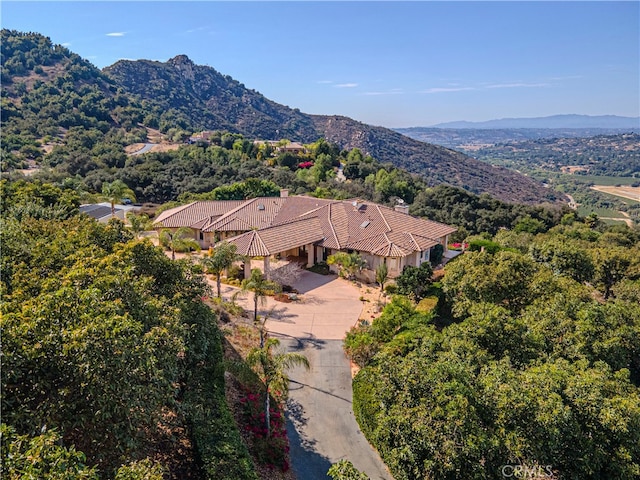 birds eye view of property featuring a mountain view