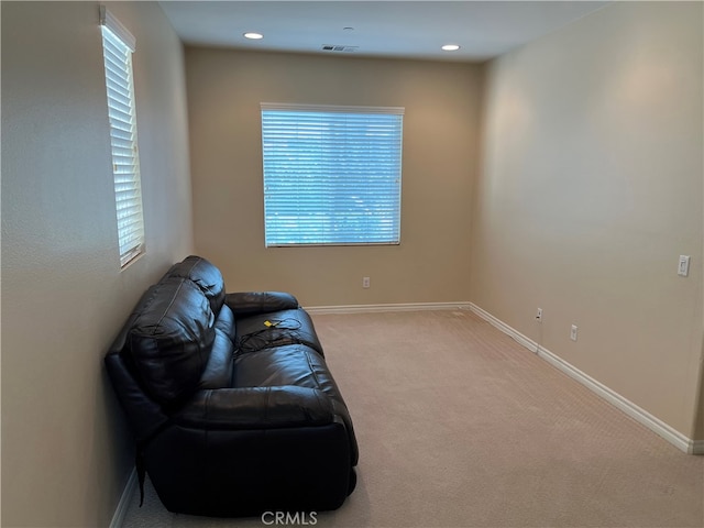 living area with carpet