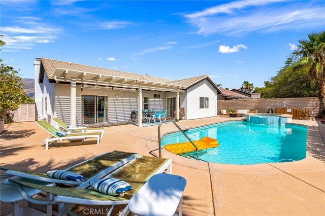 view of pool with a pergola, an in ground hot tub, and a patio