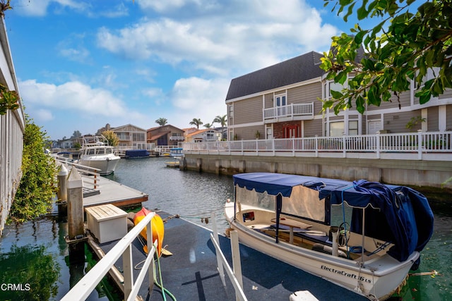 dock area with a water view