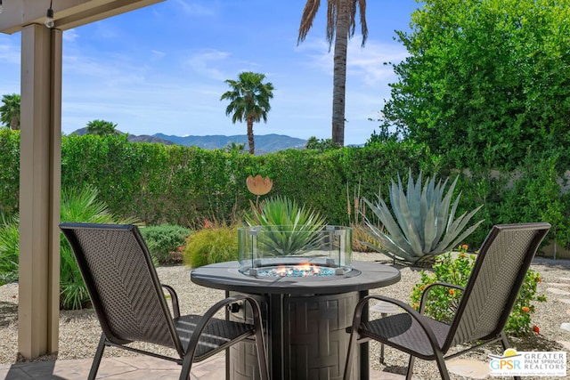 view of patio featuring a mountain view