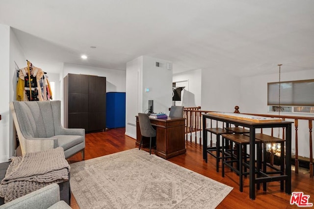 interior space with dark hardwood / wood-style floors