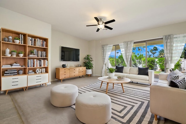 living room featuring ceiling fan