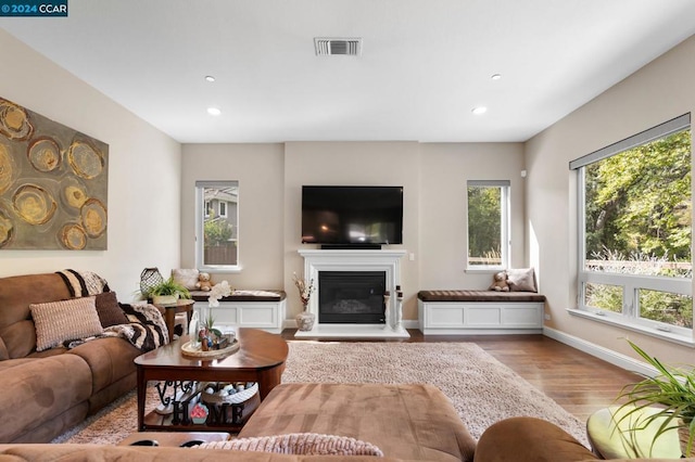 living room with light hardwood / wood-style flooring