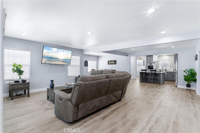 living room with light wood-type flooring