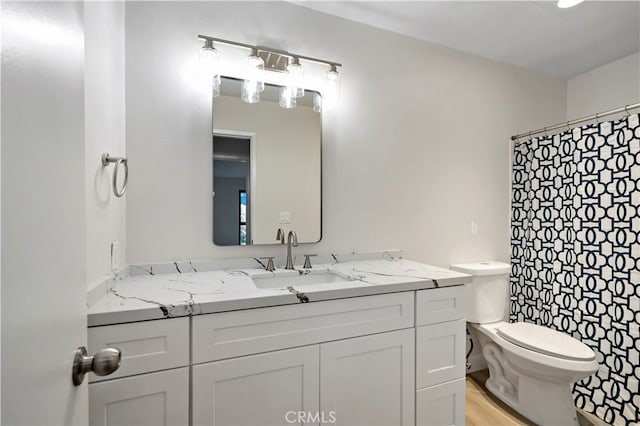 bathroom featuring hardwood / wood-style flooring, vanity, and toilet