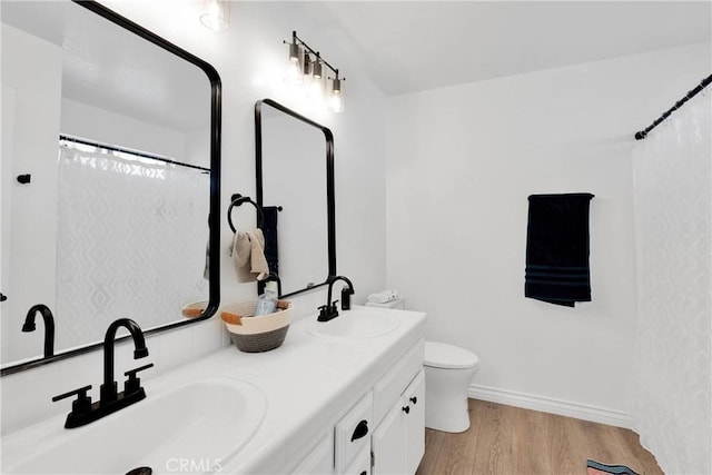 bathroom featuring vanity, toilet, and wood-type flooring