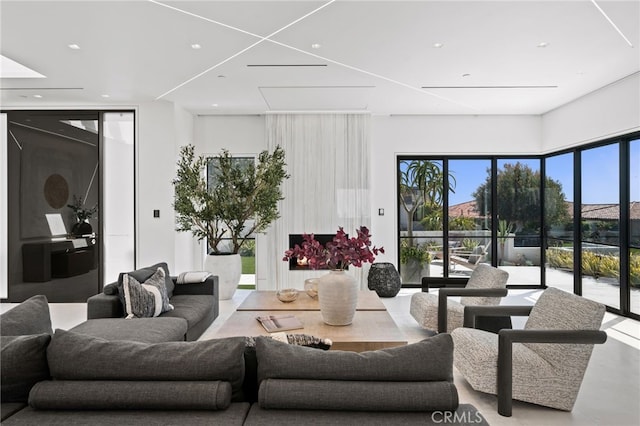 living room featuring concrete floors