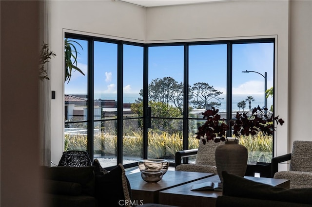 home office featuring a water view