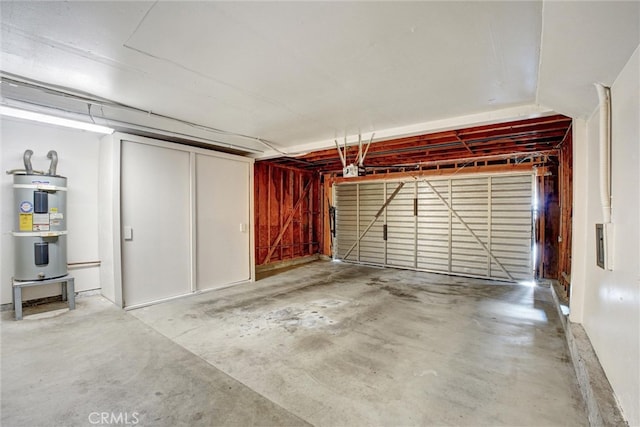 garage featuring water heater