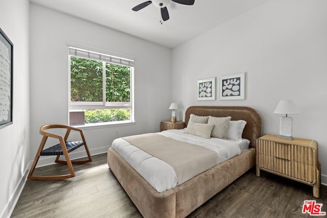 bedroom featuring ceiling fan and hardwood / wood-style floors