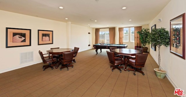 game room with wood-type flooring and billiards