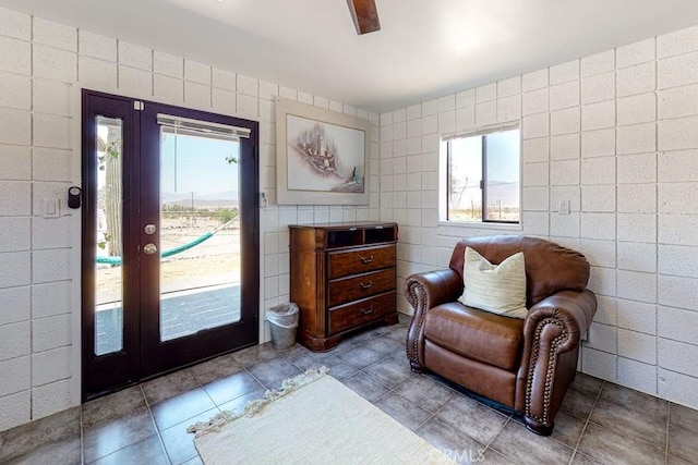 living area featuring ceiling fan