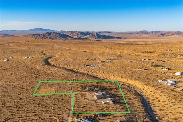 5975 Desert Star Rd Unit 1-2, Johnson Valley, CA 92285 - birds eye view of property featuring a mountain view, view of desert, and a rural view