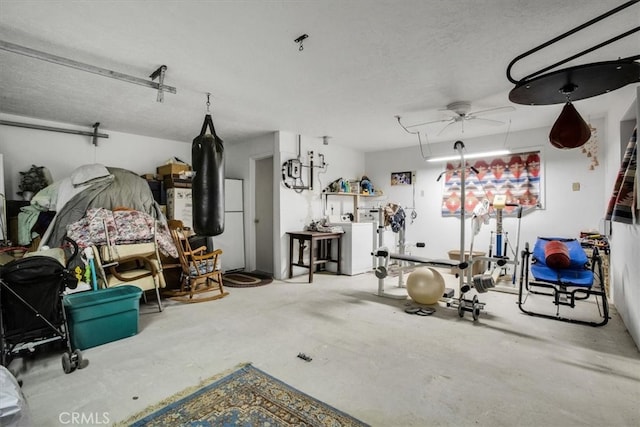 garage with ceiling fan