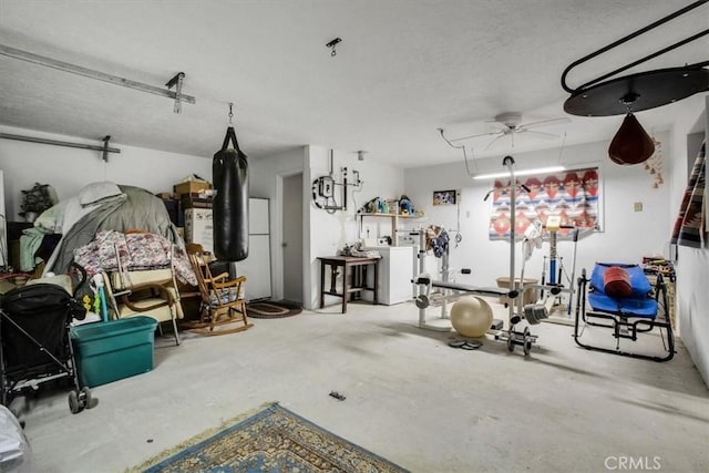 5975 Desert Star Rd Unit 1-2, Johnson Valley, CA 92285 - garage featuring a ceiling fan