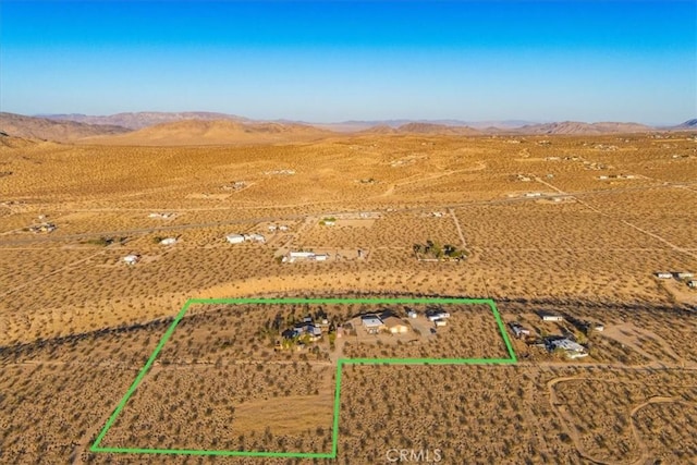 5975 Desert Star Rd Unit 1-2, Johnson Valley, CA 92285 - birds eye view of property with view of desert, a mountain view, and a rural view