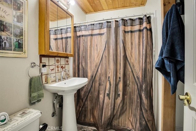 5975 Desert Star Rd Unit 1-2, Johnson Valley, CA 92285 - bathroom featuring wooden ceiling and toilet