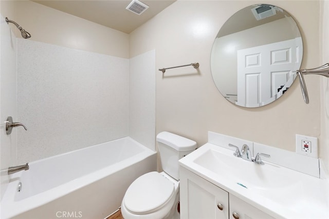 full bathroom with tub / shower combination, vanity, and toilet