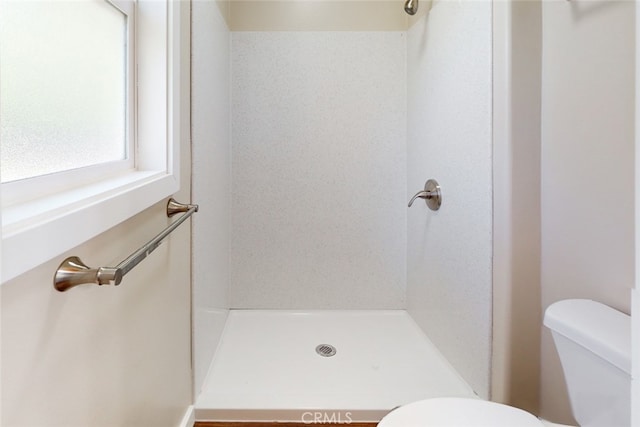 bathroom with walk in shower and toilet